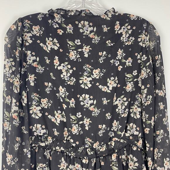ASTR The Label Ditsy Floral Chiffon Faux Wrap Sheer Sleeve Womens Size Small - Picture 9 of 13